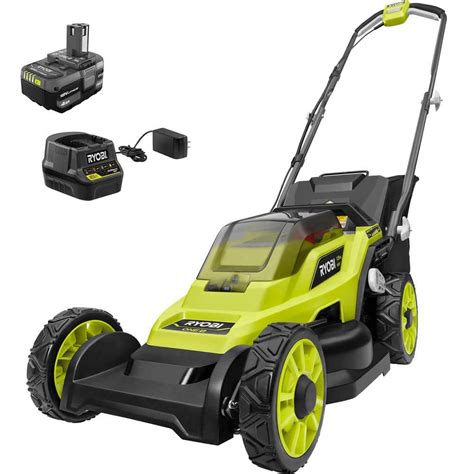 RYOBI ONE+ 18V 13 in. Cordless Battery Walk Behind Push Lawn Mower with 4.0 Ah Battery and ...