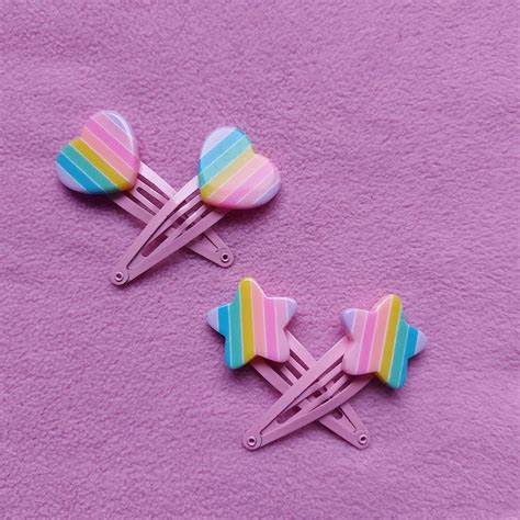 Kawaii Cute Pastel Rainbow Hairclips Fairy Kei Decora Easter Egl Fairy