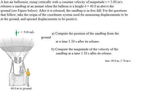 Solved A Hot Air Balloonist Rising Vertically With A Chegg