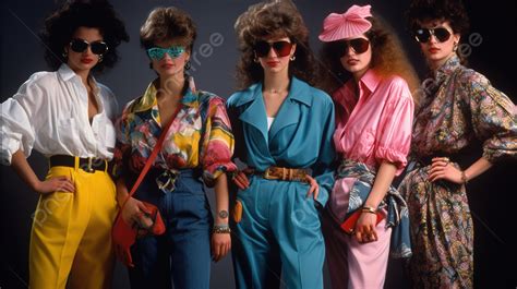 Gruppe Von Frauen In Er Jahre Outfits Und Sonnenbrillen Bild Der