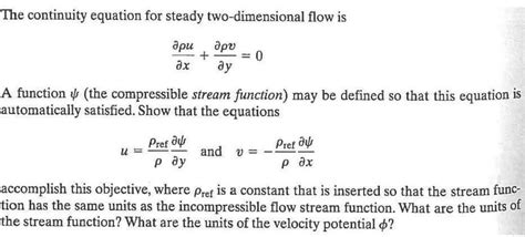 Solved The Continuity Equation For Steady Two Dimensional Chegg