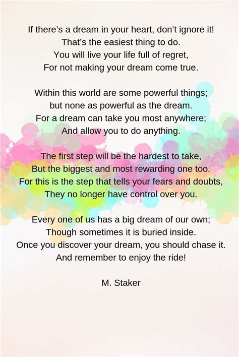 An Inspirational Poem About Chasing Your Dreams We All Have A Dream In