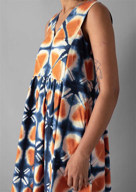 Clamp Dyed Poplin Dress Russet Orange Toast