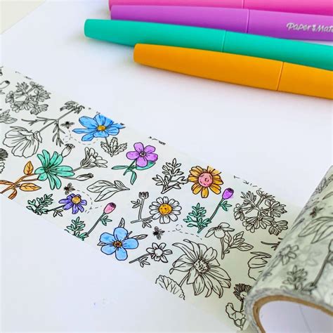 Fita Adesiva Decorada Washi Tape Para Colorir Botânico Flores Leo Arte