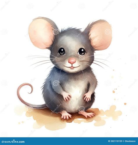 Cute Cartoon Mouse Design In Watercolor Realistic And Detailed