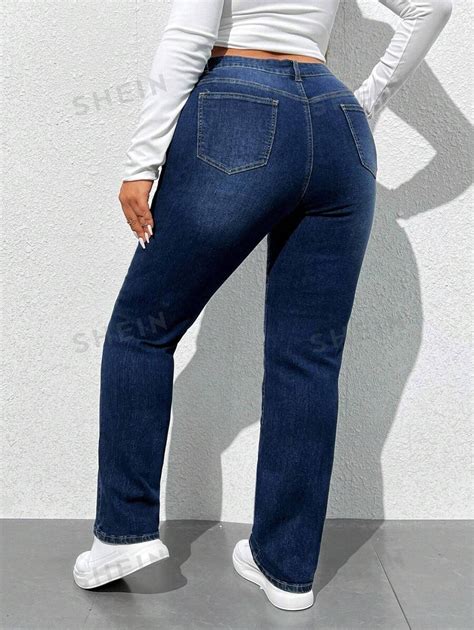 Shein Ezwear Plus Size High Waist Water Wash Jeans Shein Usa