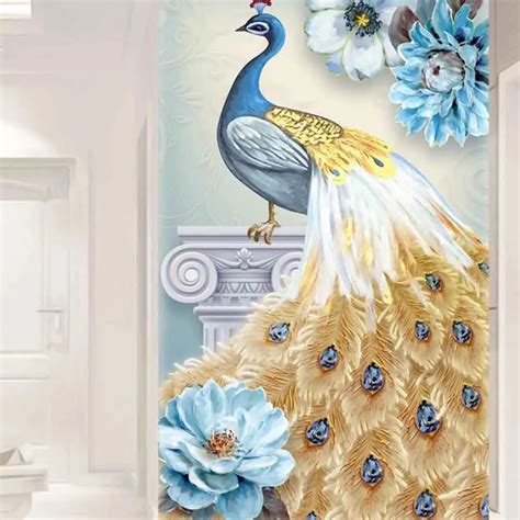 D Embossed Flower Peacock Wall Paper Murals For Hallway Bedroom Wall