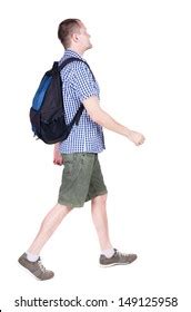 Back View Walking Man Backpack Backside Stock Photo