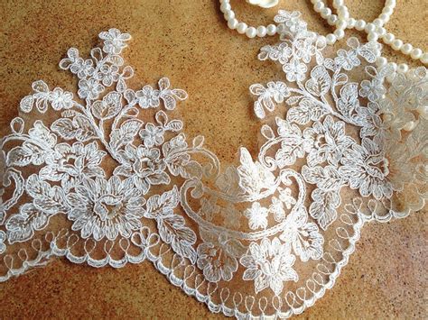 Graceful Ivory Alencon Lace Trim Embroidered Retro Tulle Lace Etsy