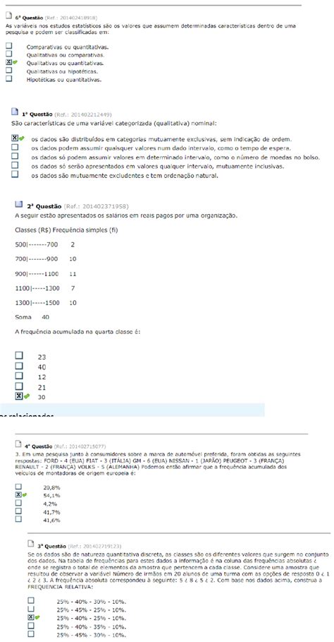 Exercicios de Estatistica Aplicada ESTÁCIO Estatística Aplicada