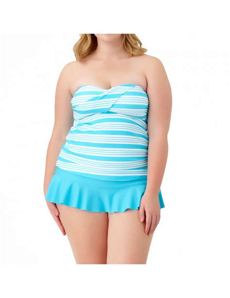 Vestido de baño talla grande 3XL dos piezas azul claro con falda para