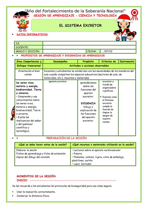 Sistema Excretor SESIÓN DE APRENDIZAJE CIENCIA Y TECNOLOGÍA DATOS