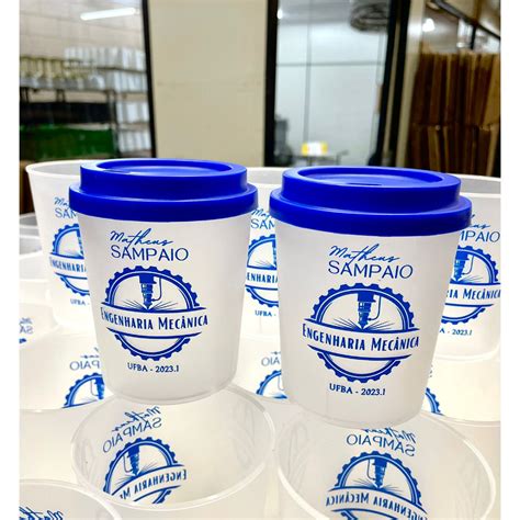 Kit 100 Copos Eco Sustentável Personalizado 350ml Tampa Bucks