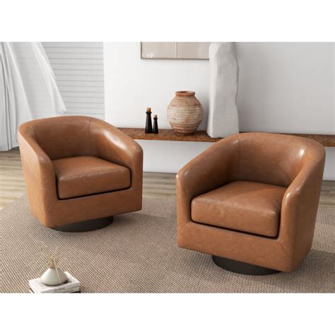 Ivy Bronx Maeanna Faux Leather Swivel Barrel Chair Wayfair