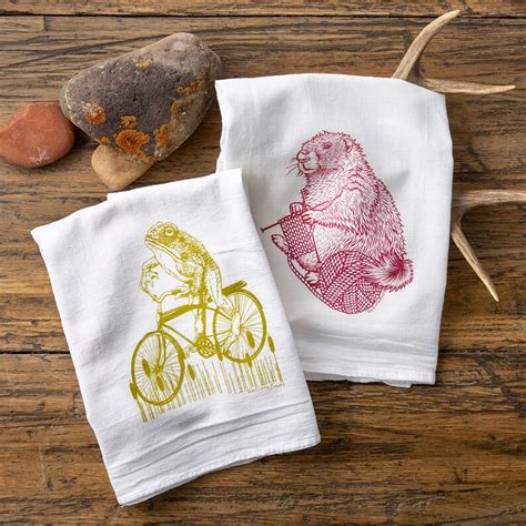 Toad Tea Towel Marmot Flour Sack Tea Towel Bicycle Tea Etsy