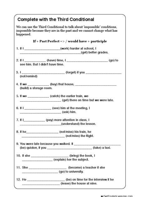 Third Conditional Grammar Worksheet Pdf