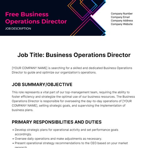 Free Business Operations Director Job Description Template - Edit ...