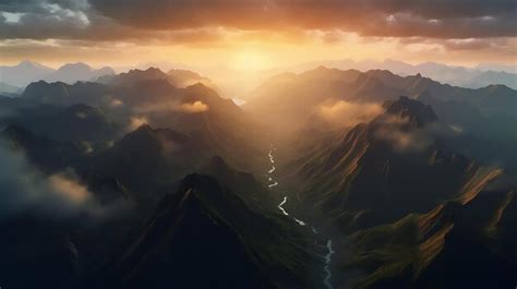 Premium AI Image | aerial view of mountains sunrise