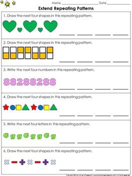 Patterns Repeating Patterns Extend Practice Sheets King Virtue