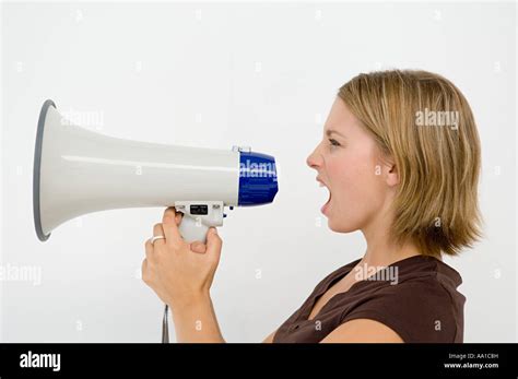 Woman Using Loudspeaker Stock Photo Alamy