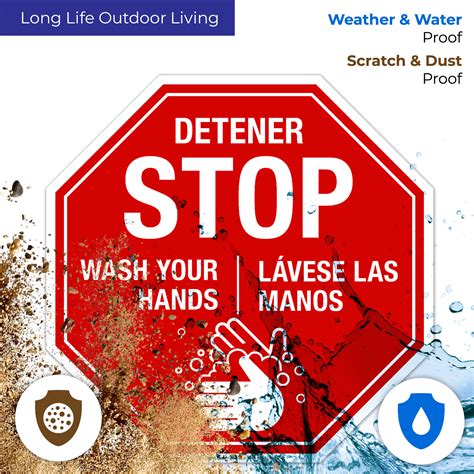 Stop Wash Your Hands Sign Bilingual Hand Washing Sign 12x12 Vinyl Sticker