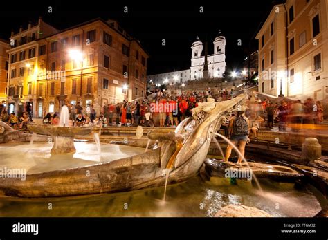 Italy Lazio Rome Piazza Di Spagna Square Fountain Fontana Della