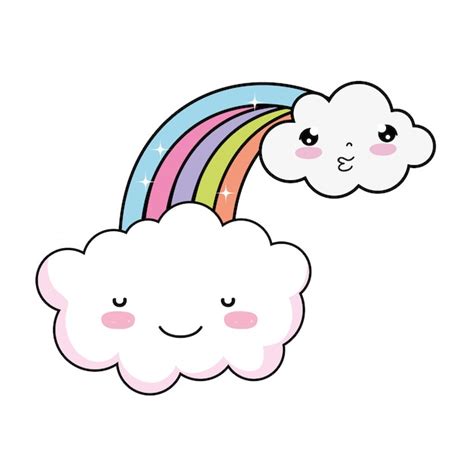 Premium Vector Cute Cloud With Rainbow Kawaii Character