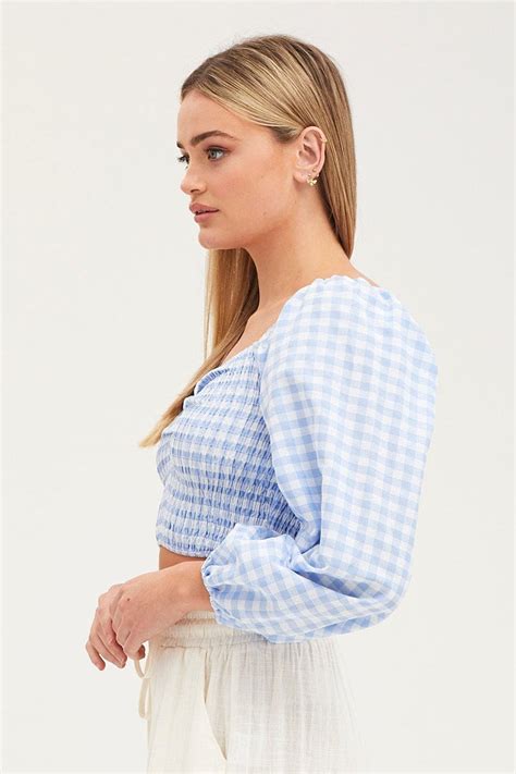 Womens Check Crop Top Long Sleeve Ally Fashion