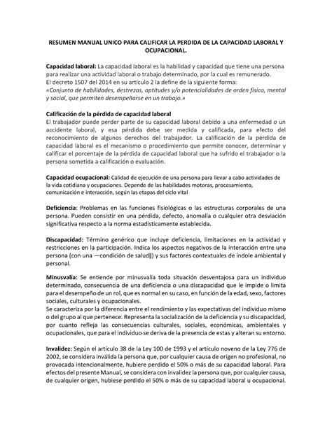 Resumen Manual De Resumen Manual Unico Para Calificar La