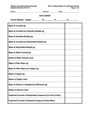 Fillable Online People Wcsu Determination Of Chemical Formula Exp