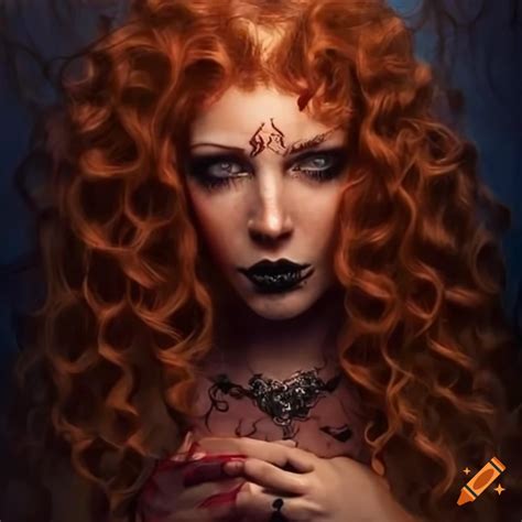 Occultist Tiefling Woman With Curly Ginger Hair And Flames On Her Hands On Craiyon