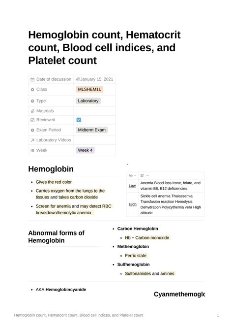 SOLUTION Hemoglobin Count Hematocrit Count Blood Cell Indices And