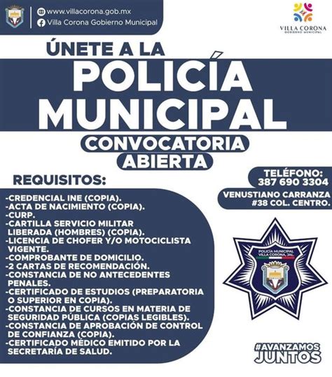 Convocatoria Para Integrarse A La Polic A Municipal De Villa Corona