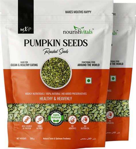 Buy Nourishvitals Pumpkin Raw Unroasted Seeds 200g X2 No Added Preservatives Rich Source Of