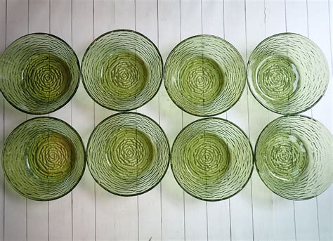 Vintage Anchor Hocking Soreno Avocado Green 8 Salad Bowl And 6 Cereal