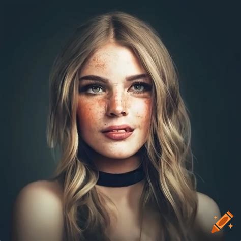 Portrait Of A Beautiful Woman With Freckles And Dark Blonde Hair On Craiyon