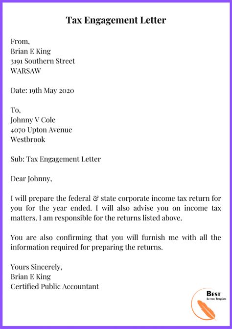 Tax Letter Template Format Sample And Example In Pdf Word