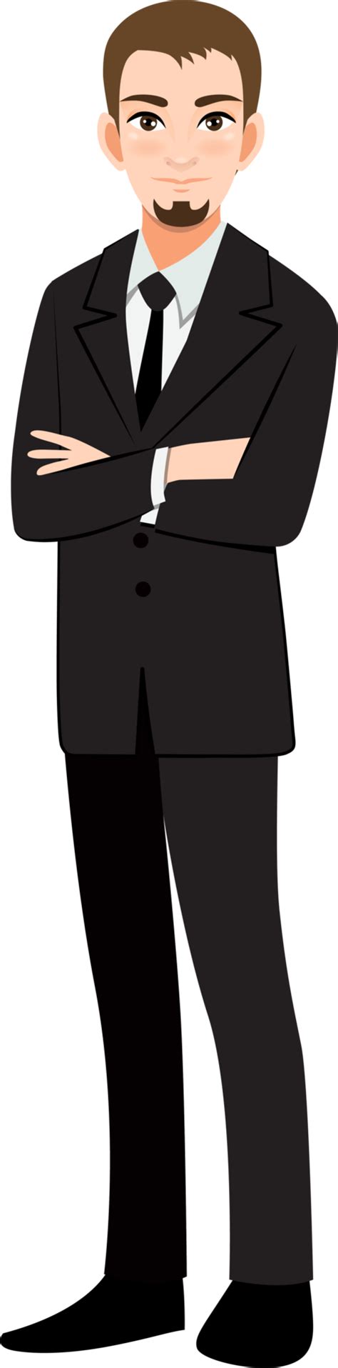 Businessman Or Male Character Crossed Arms Pose In Black Suit Cartoon