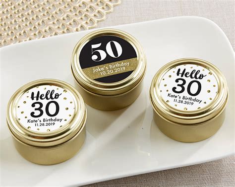 Personalized Gold Round Candy Tin Milestone Birthday Set Of 12