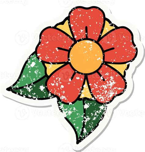 Distressed Sticker Tattoo In Traditional Style Of A Flower 45195851 Png