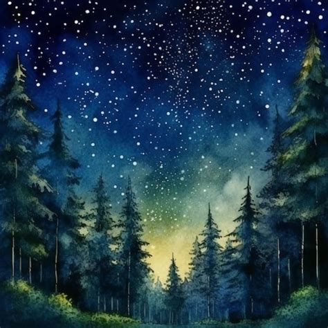 Premium AI Image Painting Of A Night Sky With Stars And Trees