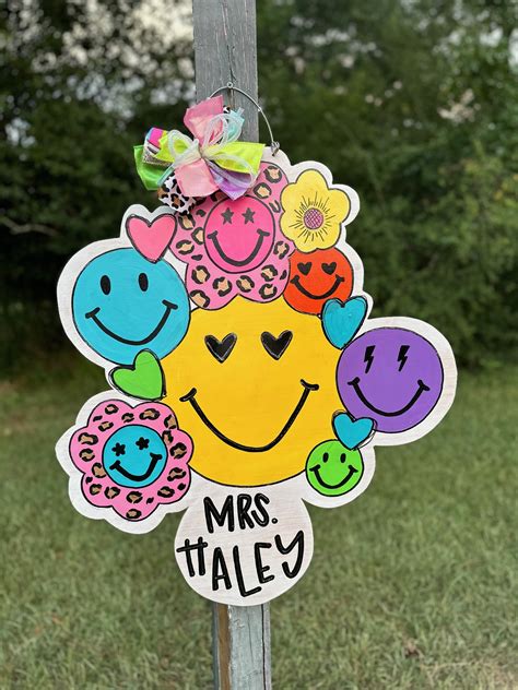 Smiley Face Door Hanger Smiley Cluster Door Hanger Etsy