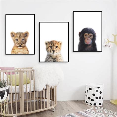 Postercity Design Canvas Poster Jungle Set Baby Aapje Cheeta En