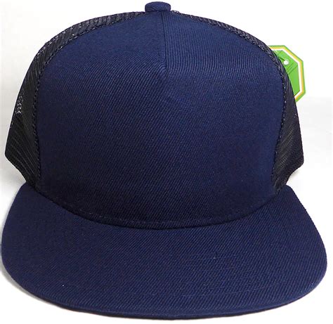 Wholesale Mesh Trucker 5 Panel Snapback Blank Hats - Solid - Navy