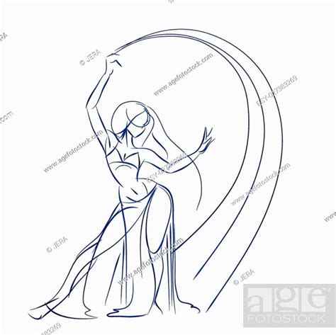 Gesture Sketch Line Drawing Of Belly Dancing Woman Stock Vector