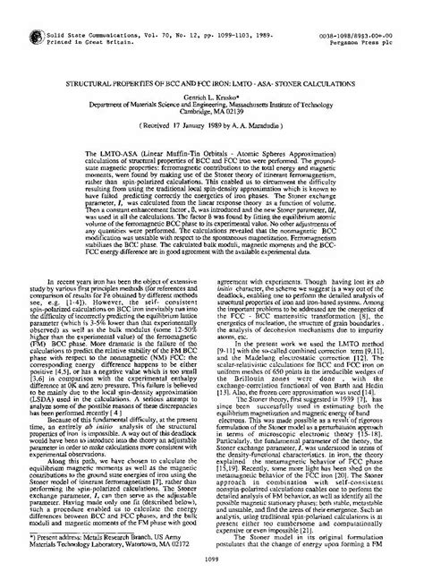 PDF Structural Properties Of BCC And FCC Iron LMTO ASA Stoner