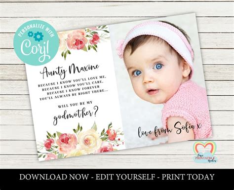 Editable Godmother Card Will You Be My Godmother Printable Etsy