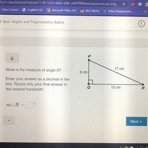 What Is The Measure Of Angle R N Enter Your Answer As A Decimal In