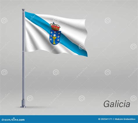 Ondeando La Bandera De La Región De Galicia De España En El Asta De