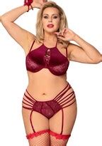 Ohmydear Women S Velvet Bra And Panties Set Plus Size Sexy Lingerie Set With Garter Belt Lace